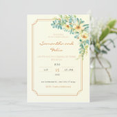 黄色および金ゴールドフローラ結婚式招待状 招待状 (スタンド正面)