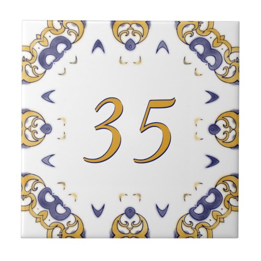 黄色および青の大きい屋家番号 タイル (正面)