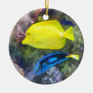 黄色および青の独特の味の魚 セラミックオーナメント