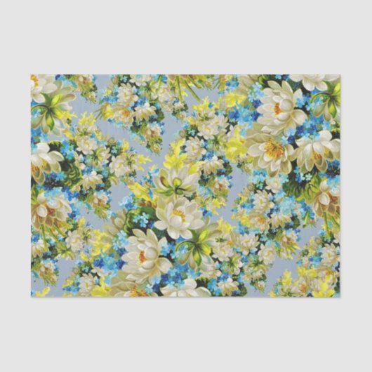 黄色および青の花柄 薄葉紙 (正面)