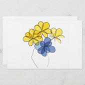 黄色および青の花 便箋 (正面/裏面)
