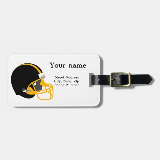黄色および黒いフットボールの荷物のラベル ラゲッジタグ (正面横)