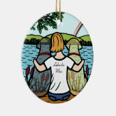 黄色および黒いラブラドールの天使およびお母さん2 セラミックオーナメント (右)