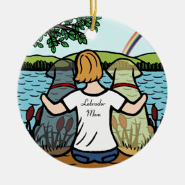 黄色および黒いラブラドールの天使およびお母さん2 セラミックオーナメント