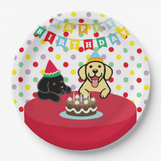 黄色および黒いラブラドールの誕生日 ペーパープレート
