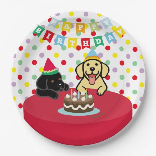 黄色および黒いラブラドールの誕生日 ペーパープレート (正面)