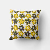 黄色および黒いレトロの花模様 クッション (裏面)