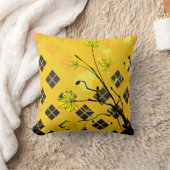 黄色および黒い花柄の抽象芸術の枕 クッション (ブランケット)