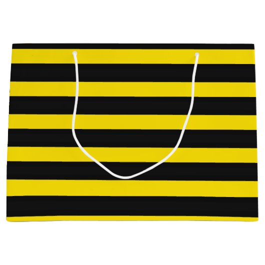 黄色および黒い蜂そっくりのストライプなパターン ラージペーパーバッグ (正面)