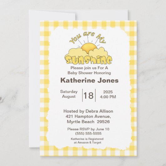黄色お前は私のサンシャインベビーシャワー 招待状 (正面)
