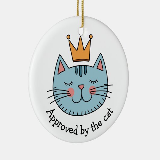 黄色お洒落い冠の付いた青いカスタム猫 セラミックオーナメント (右)