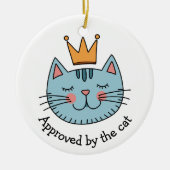 黄色お洒落い冠の付いた青いカスタム猫 セラミックオーナメント (正面)