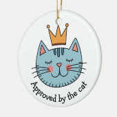 黄色お洒落い冠の付いた青いカスタム猫 セラミックオーナメント (左)