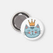 黄色お洒落い冠を持つ青い猫 マグネット (正面/裏面)
