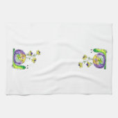 黄色お洒落い花が咲く、かわいいハッピースカタツムリ キッチンタオル (横)