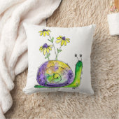 黄色お洒落い花が咲く、かわいいハッピースカタツムリ クッション (ブランケット)