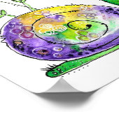 黄色お洒落い花が咲く、かわいいハッピースカタツムリ ポスター (角)