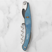 黄色お洒落フクロウ青頭目ブルー円 ソムリエナイフ (正面)