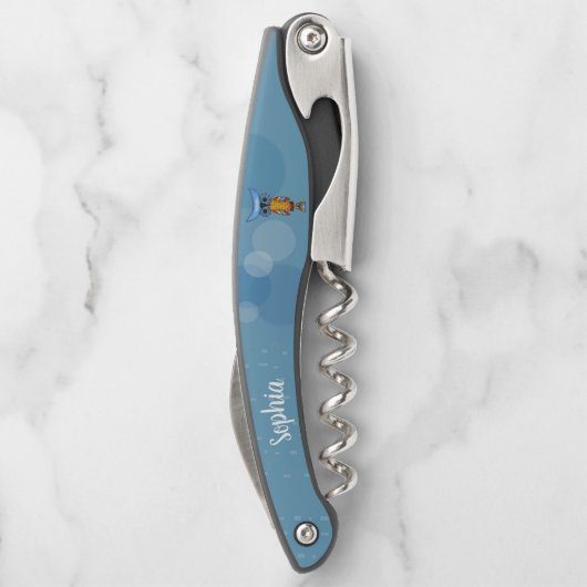 黄色お洒落フクロウ青頭目ブルー円 ソムリエナイフ (裏面)