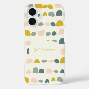 黄色お洒落灰色抽象芸術シェイプ名前をカスタムする iPhone 16ケース