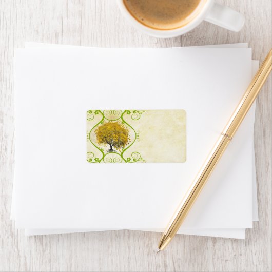 黄色お洒落黄金ロッドハートリーディングツリー ラベル (インサイチュ)