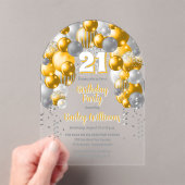 黄色お祝いバルーン21日パーティー アクリル招待状 (インサイチュ (ポータブル))