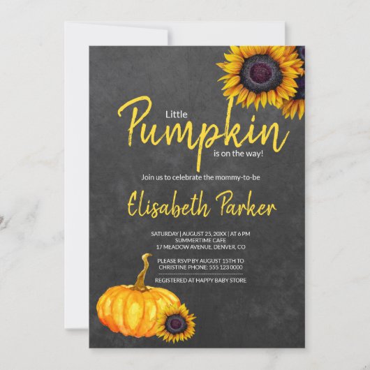 黄色かぼちゃヒマワリ黒板ベビーシャワー 招待状 (正面)
