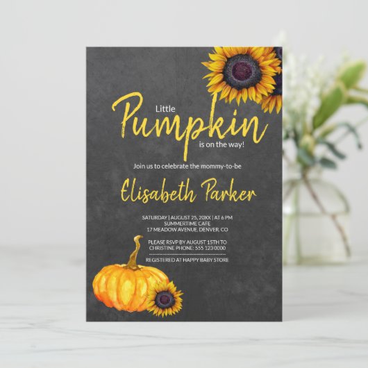 黄色かぼちゃヒマワリ黒板ベビーシャワー 招待状 (スタンド正面)