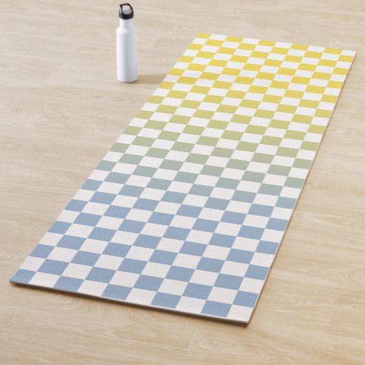 黄色からライトブルーオムブレパター市松模様にン ヨガマット (インサイチュ)