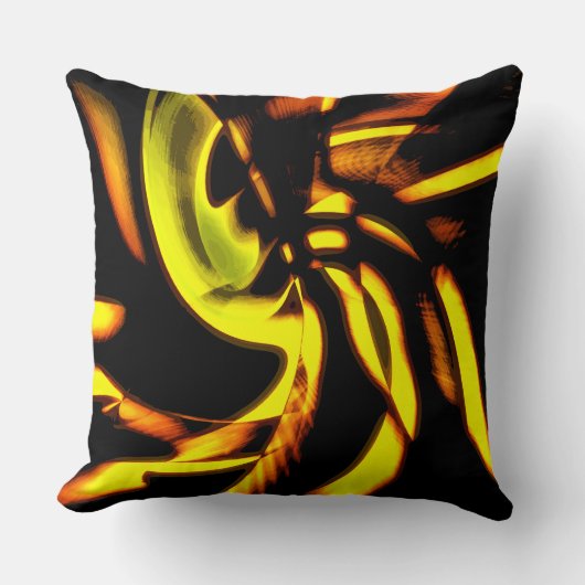 黄色から茶色の湾曲した斑点を持つデジタル木質 クッション (正面)