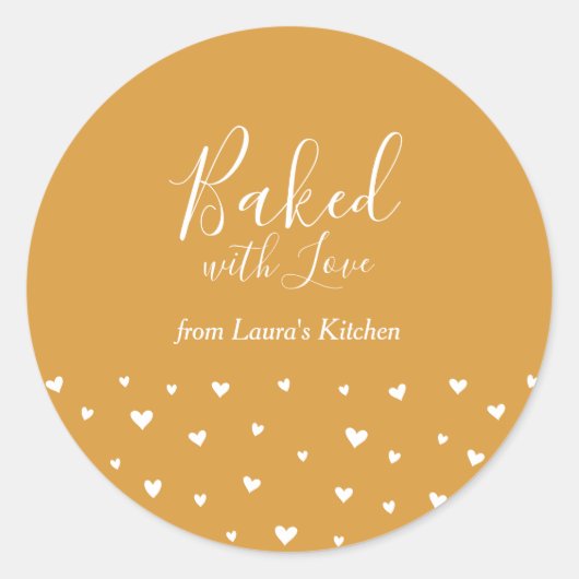 黄色かわいいハート焼いたとラブパッケージシール ラウンドシール (正面)