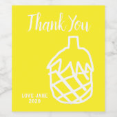 黄色かわいいパイナップルモダンシンプルのラインアート ワインラベル (シングルラベル)