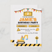 黄色かわいい建築トラックボーイズ2nd誕生日 サンキューカード (正面/裏面)