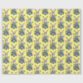 黄色かわいい水色バニーフローラ復活祭 ラッピングペーパー (フラット)
