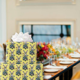 黄色かわいい水色バニーフローラ復活祭 ラッピングペーパー