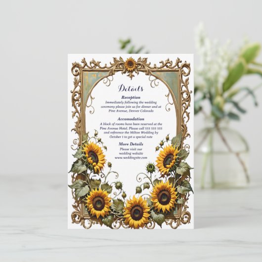 黄色かわいらしいヒマワリ結婚と枠 エンクロージャーカード (スタンド正面)