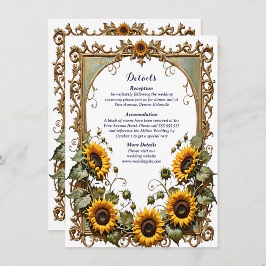 黄色かわいらしいヒマワリ結婚と枠 エンクロージャーカード (正面/裏面)