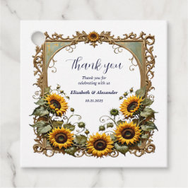 黄色かわいらしいヒマワリ結婚と枠 フェイバータグ