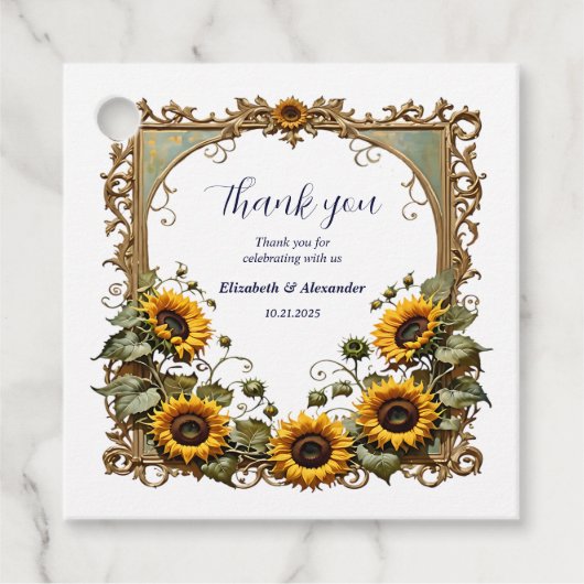 黄色かわいらしいヒマワリ結婚と枠 フェイバータグ (正面)