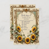 黄色かわいらしいヒマワリ結婚と枠 出欠カード (正面/裏面)