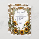 黄色かわいらしいヒマワリ結婚と枠 出欠カード (正面/裏面)