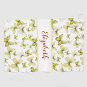 黄色かわいらしい蝶と名前をカスタムする ゴルフタオル (横)