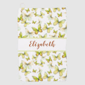 黄色かわいらしい蝶と名前をカスタムする ゴルフタオル (正面)
