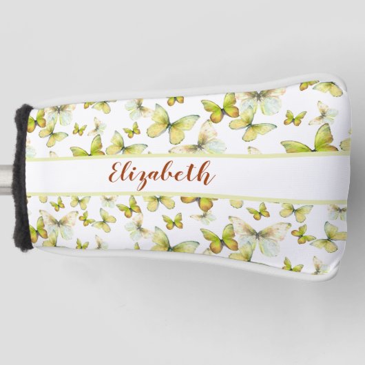 黄色かわいらしい蝶と名前をカスタムする ゴルフヘッドカバー (正面)