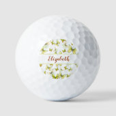 黄色かわいらしい蝶と名前をカスタムする ゴルフボール (正面)