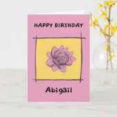 黄色かわいらしにピンクのドードルパーソナライズされた花 カード (黄色い花)