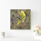 黄色かわいらしのインコ スクエア壁時計 (ホーム)