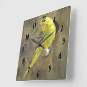 黄色かわいらしのインコ スクエア壁時計 (傾斜)