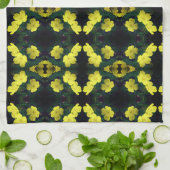 黄色かわいらしのツツツジ花抽象芸術模様 キッチンタオル (折り畳み)