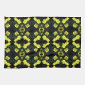 黄色かわいらしのツツツジ花抽象芸術模様 キッチンタオル (横)